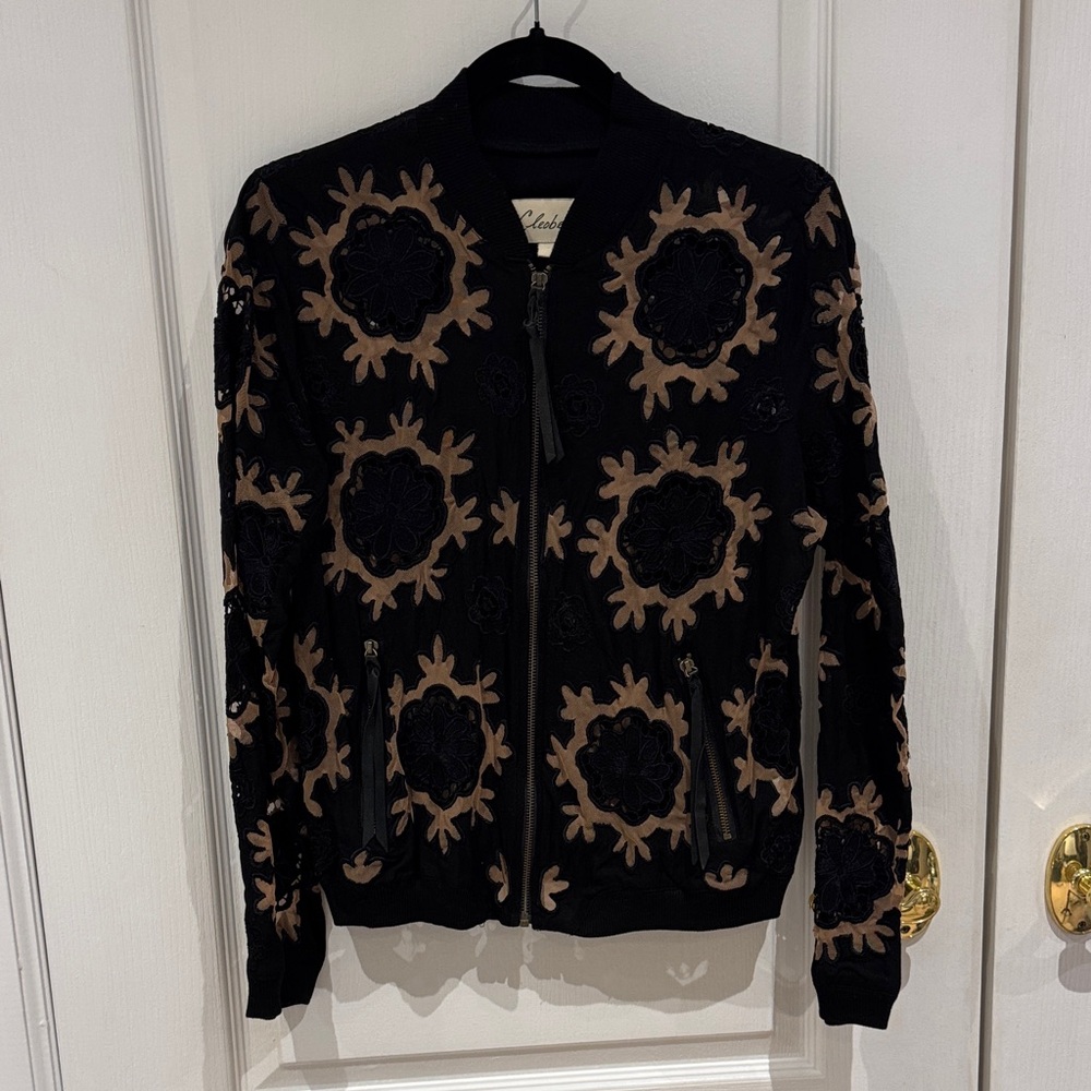 Cleobella Mesh Cut Outs Embroidered Bomber Jacket